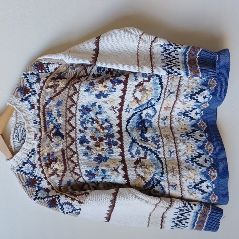 Vintage Chunky Sweater Heirloom Collectibles Medium Neutral Floral Country